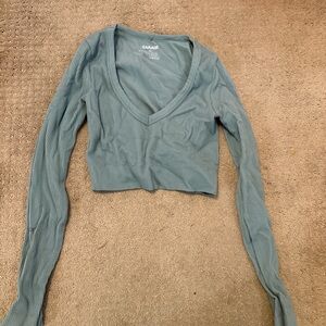 Garage Green Long Sleeve Fitted Crop Blouse